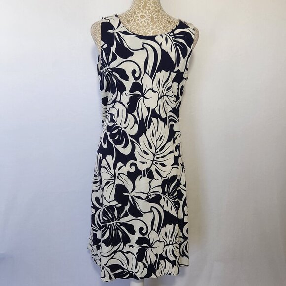 Paradise Bay Women's Size M Blue Hawaiian Tropical Print Sleeveless Tank Dress - Picture 1 of 13